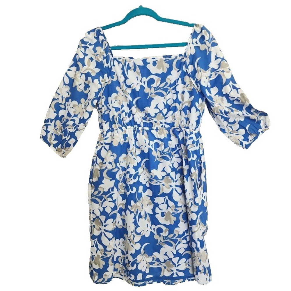 Old Navy Women Dress M Blue & White Floral Square Neck Cottage Fairy Summer